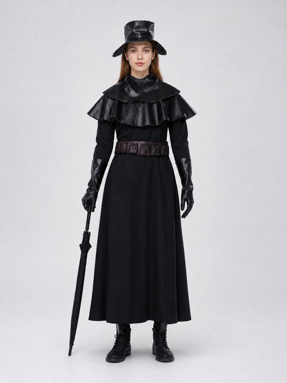 Plague Doctor Costume with Mask and Hat on-model view