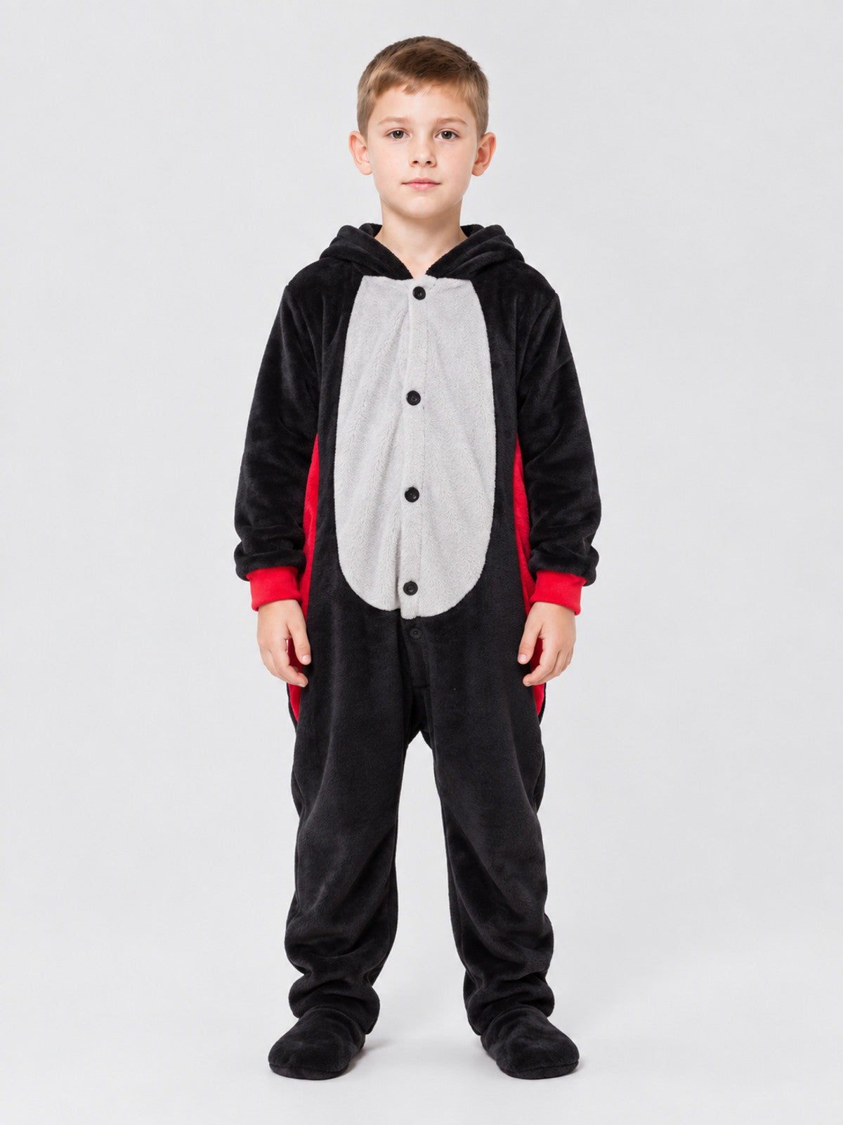 Insulated Pajama Jumpsuit with Hood and Buttons