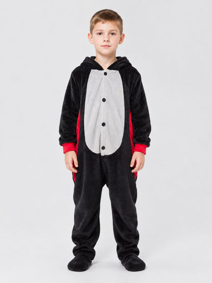 Insulated Pajama Jumpsuit with Hood and Buttons