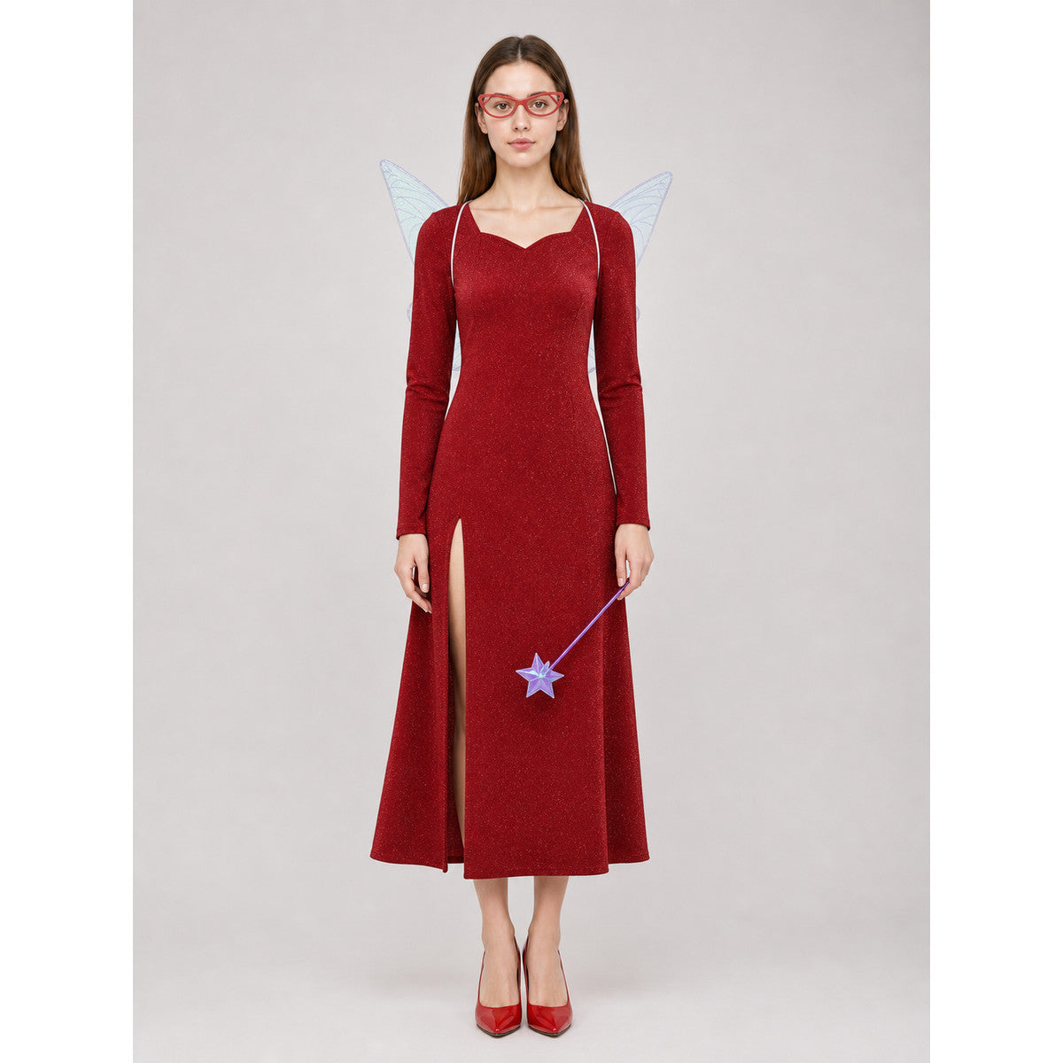 Shrek fairy cosplay costume: red dress on-model view