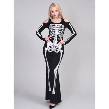 Halloween Skeleton Print Costume Dress on-model view