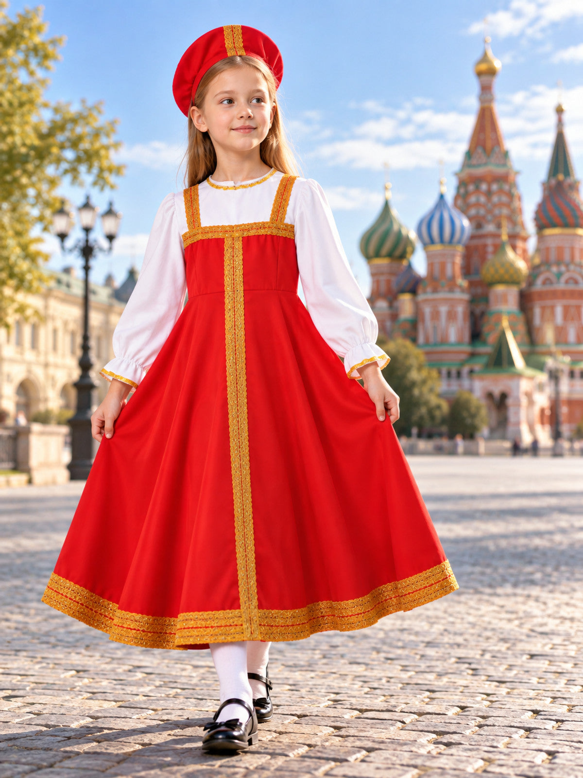Russian National Costume with a Flared Skirt
