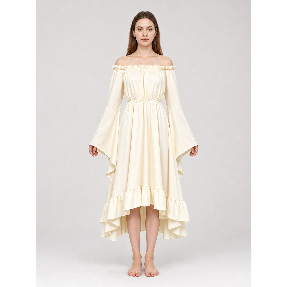 Off-the-Shoulder Dress with Sleeves and Ruffles