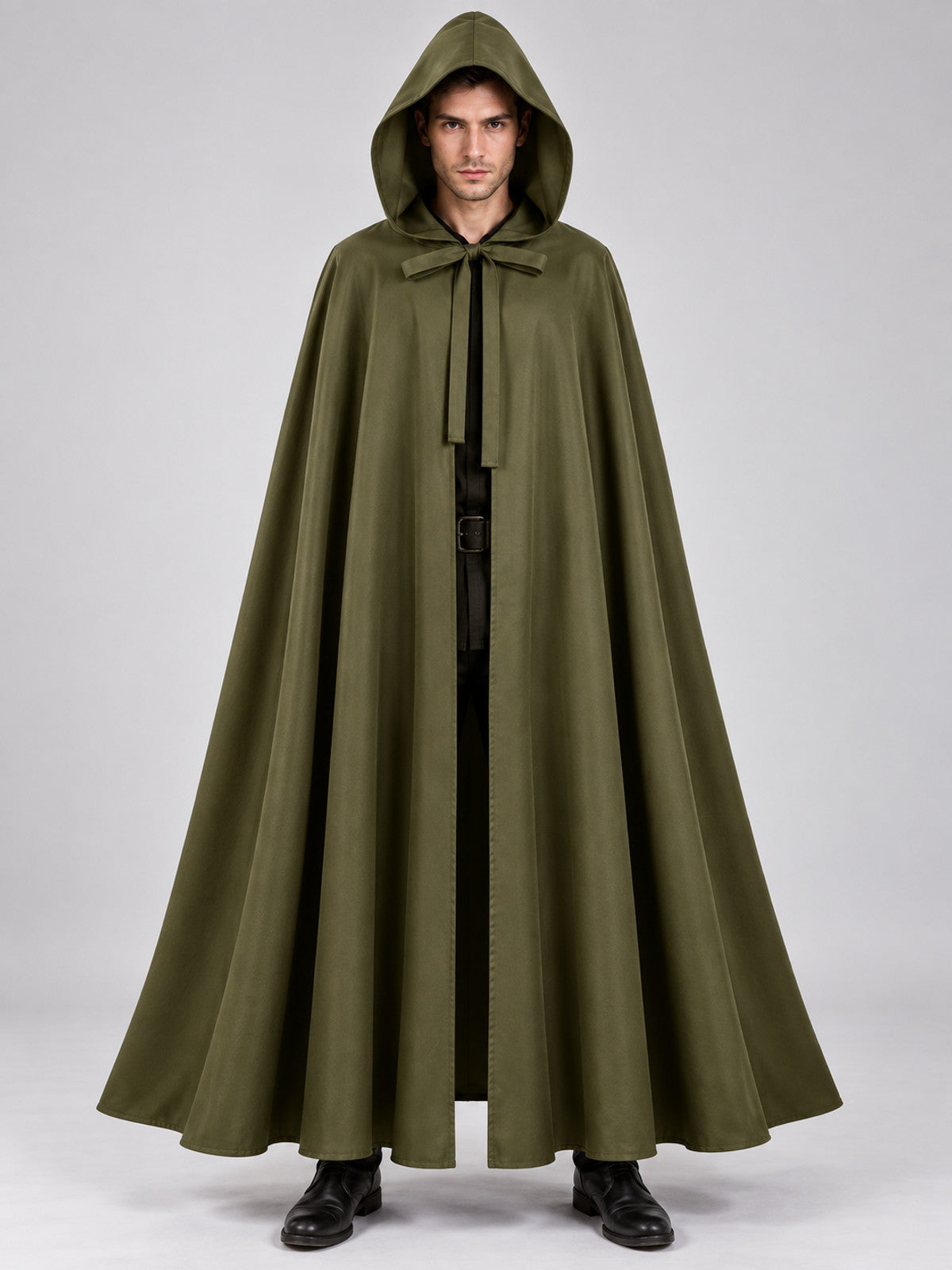 Army Green Long Hooded Cloak Cape 130 cm