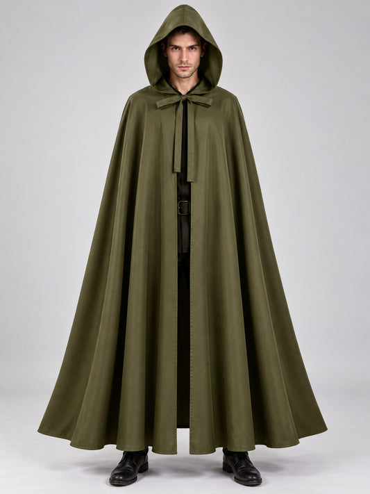 Army Green Long Hooded Cloak Cape 130 cm