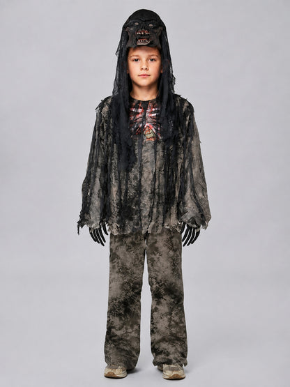 Zombie Skeleton Costume with Mask or Hood on-model view