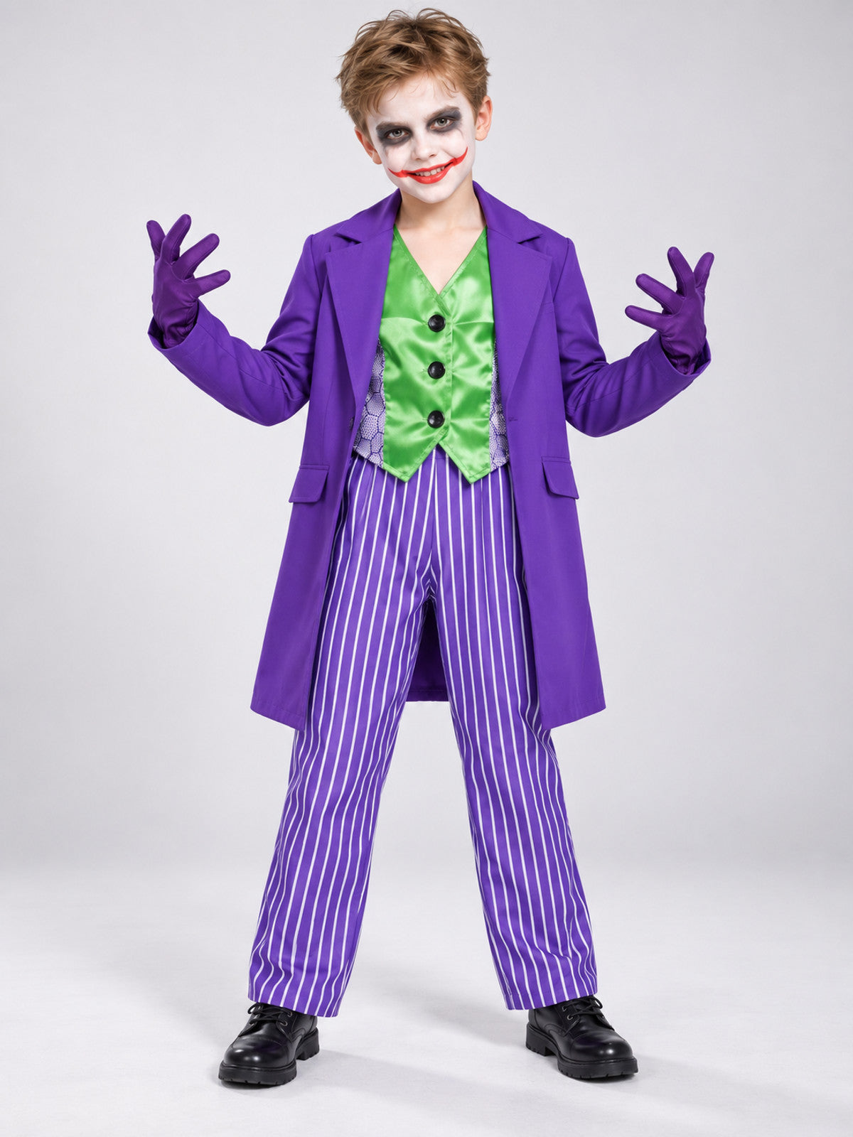 Kids' carnival costume with purple jacket and vest