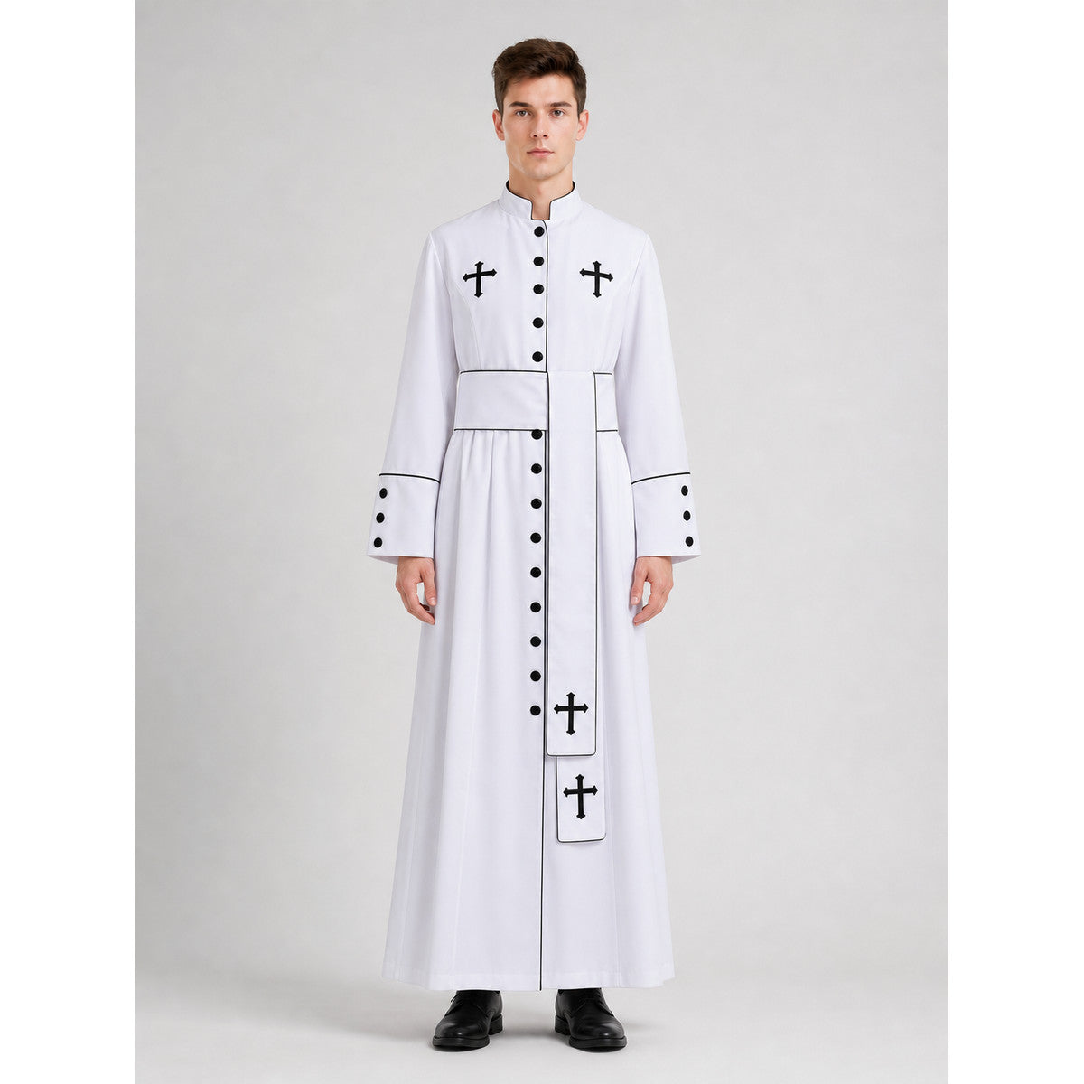 Carnival Robe with Crosses, White with Black Trim