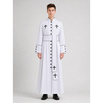 Carnival Robe with Crosses, White with Black Trim