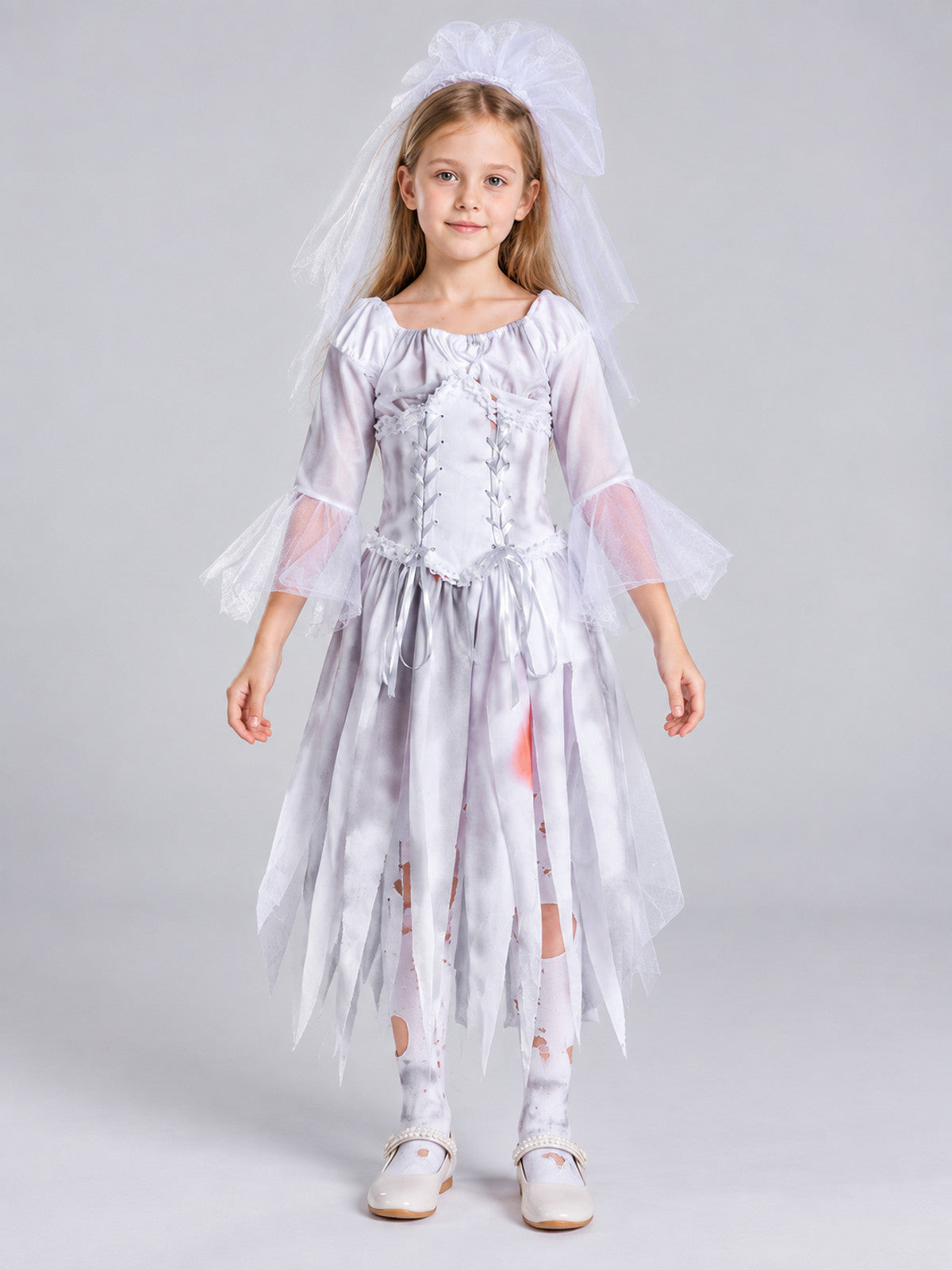 Ghost Bride Costume with Veil and Corset