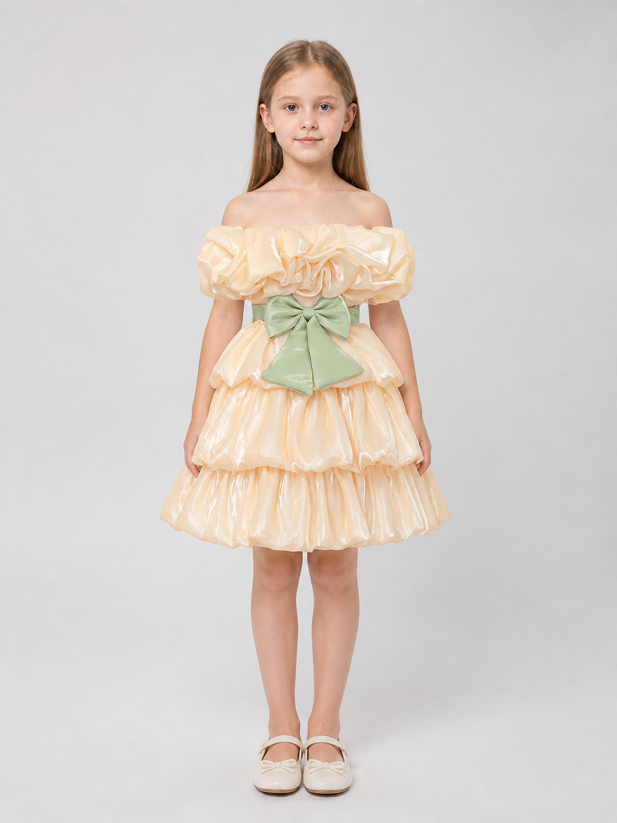 Princess Dress for Girls with a Full Skirt and Bow on-model view