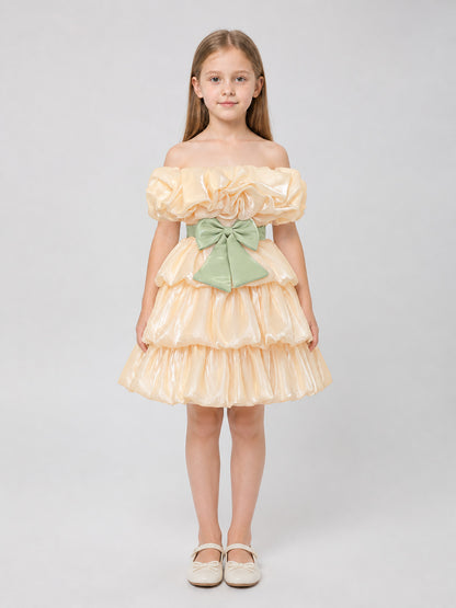 Princess Dress for Girls with a Full Skirt and Bow on-model view