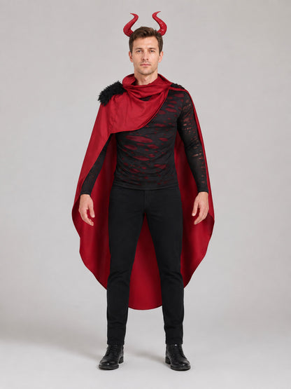 Demon Costume with Red Cape and Horns on-model view