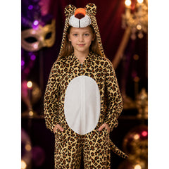 Kids Leopard Animal Onesie Costume with Hood and Tail, Footed Pants