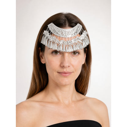 Carnival Headpiece, Silver Moon-Shaped with Dangling Charms main product view