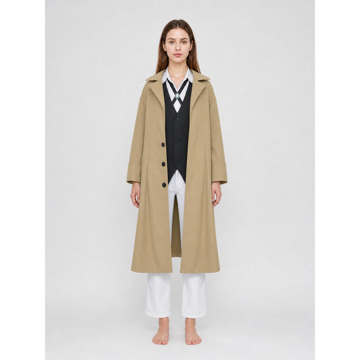 Osamu Dazai Cosplay Costume with Long Coat front view