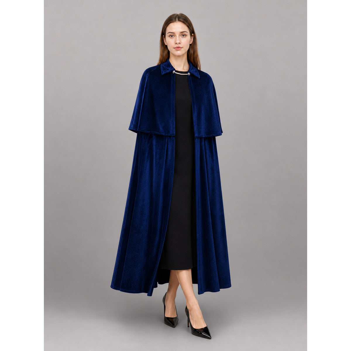Long Blue Medieval Carnival Cloak front view