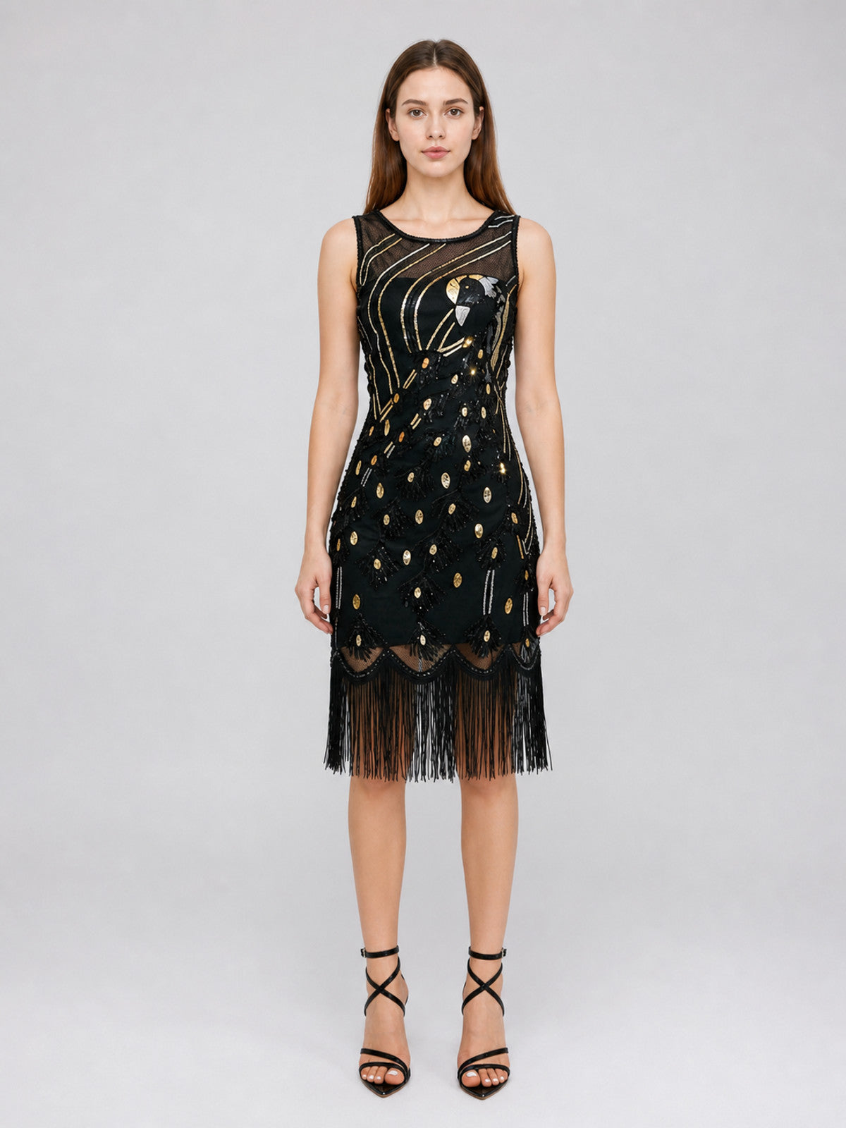 1920s-Style Fringed Dress for Parties front view