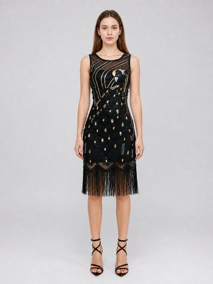 1920s-Style Fringed Dress for Parties front view