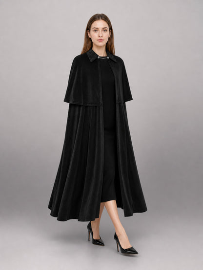 Long Black Carnival Cloak with Collar front view