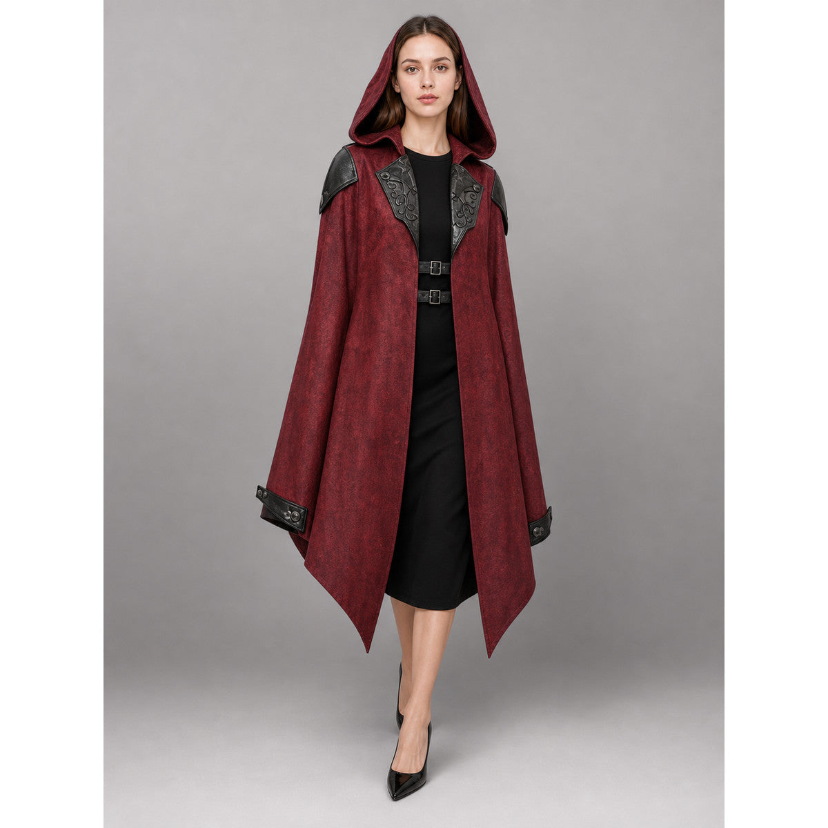 Burgundy Gothic Hooded Costume Cloak