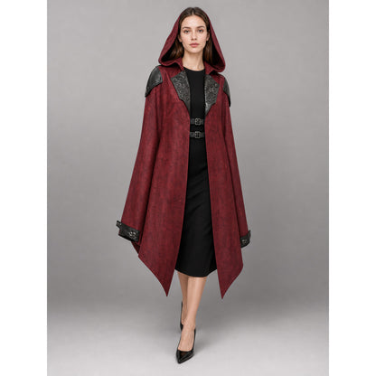 Burgundy Gothic Hooded Costume Cloak