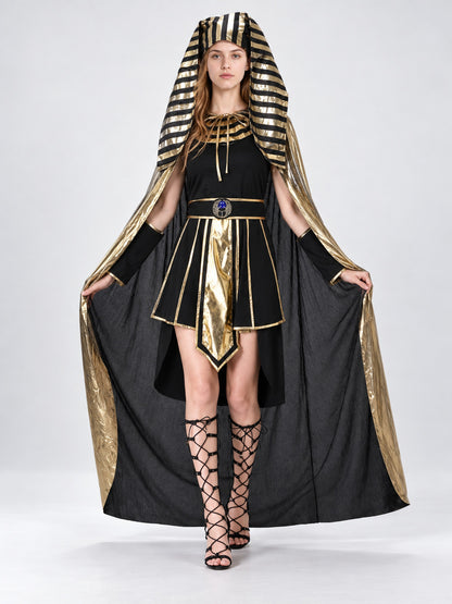 Egyptian Carnival Costume with Cape and Belt on-model view