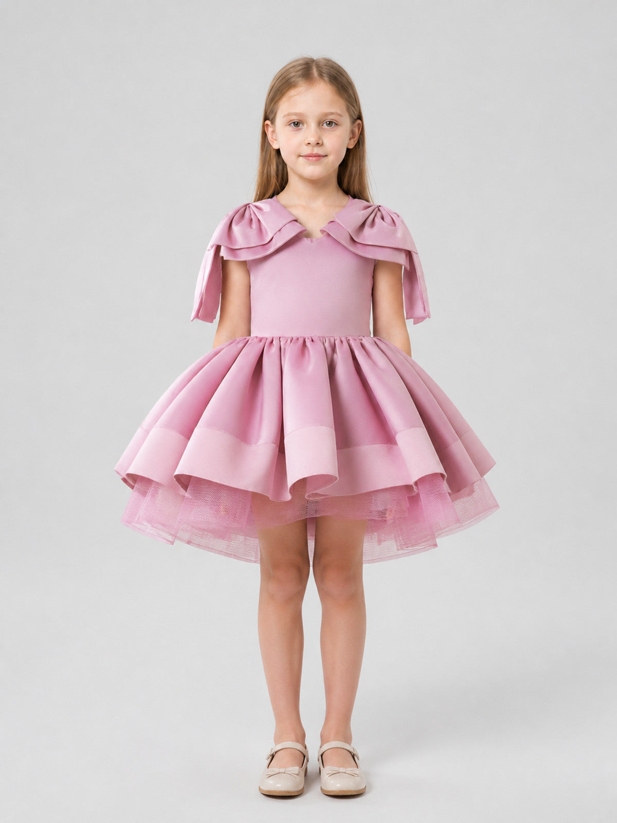 Puffy Dress with a Short Front and Longer Back on-model view