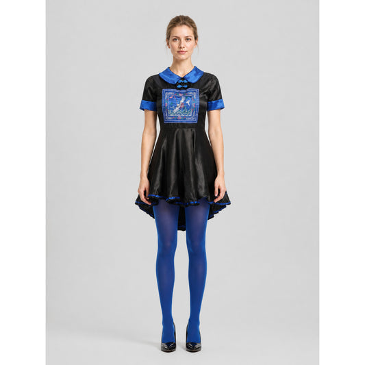 Zombie Costume Dress, Blue and Black, Fitted, Full Skirt on-model view