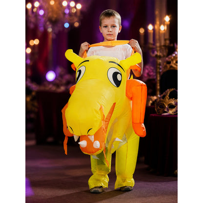 Kids Inflatable Dinosaur Costume, Cartoon Animal Onesie for Halloween on-model view