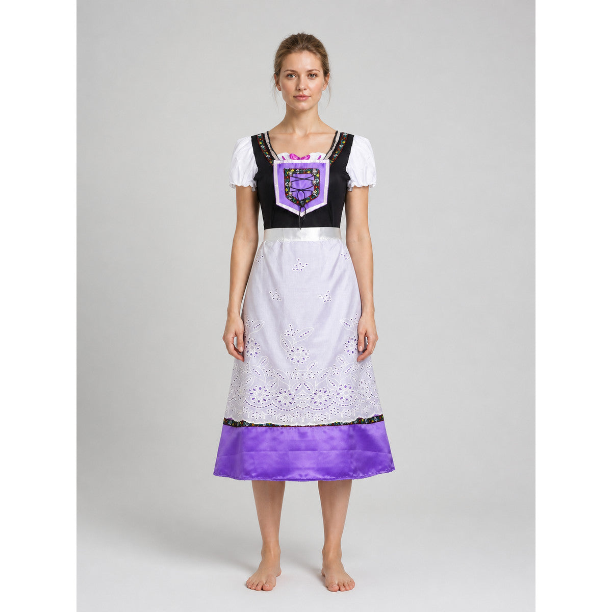 Dress with Floral Embroidery and Puff Sleeves on-model view