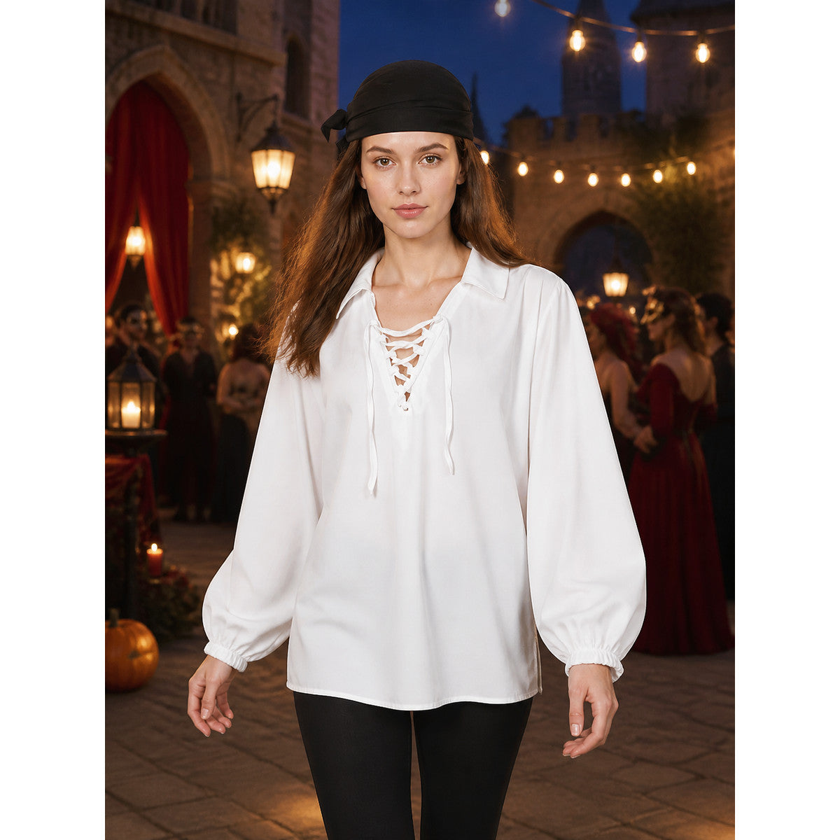 Women Men Pirate Triangle Headscarf Black Tie-Up Knot Halloween Costume main product view