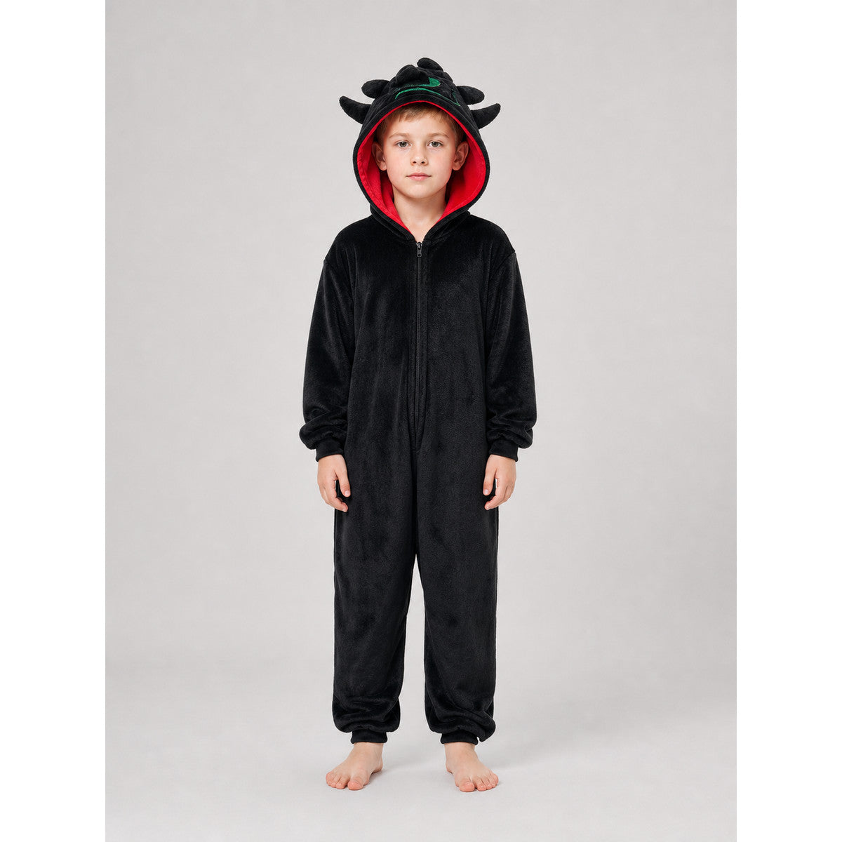 Children’s Hooded Dragon Costume, Black and Red front view
