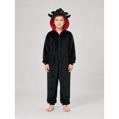 Children’s Hooded Dragon Costume, Black and Red front view