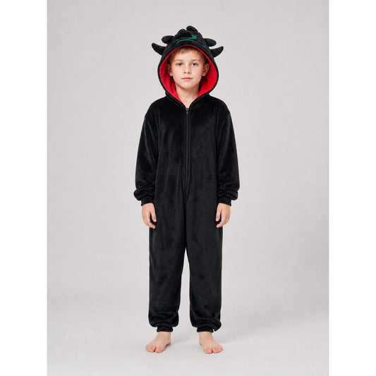 Children’s Hooded Dragon Costume, Black and Red