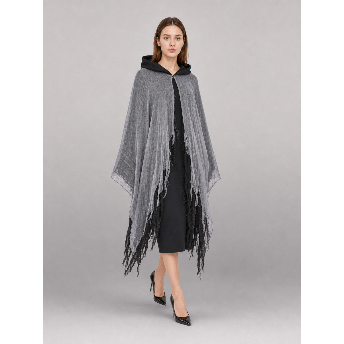 Gray-Black Carnival Cloak with Hood