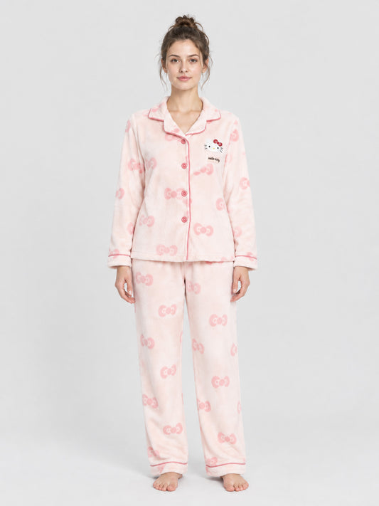 Light Pink Flannel Pajama with Print and Patch