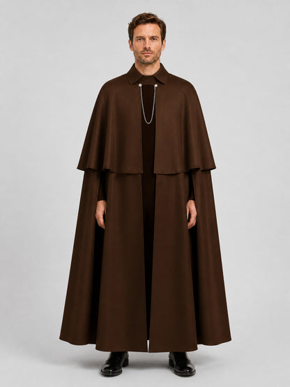 Brown Gothic Cloak with Chain for Cosplay and Halloween on-model view