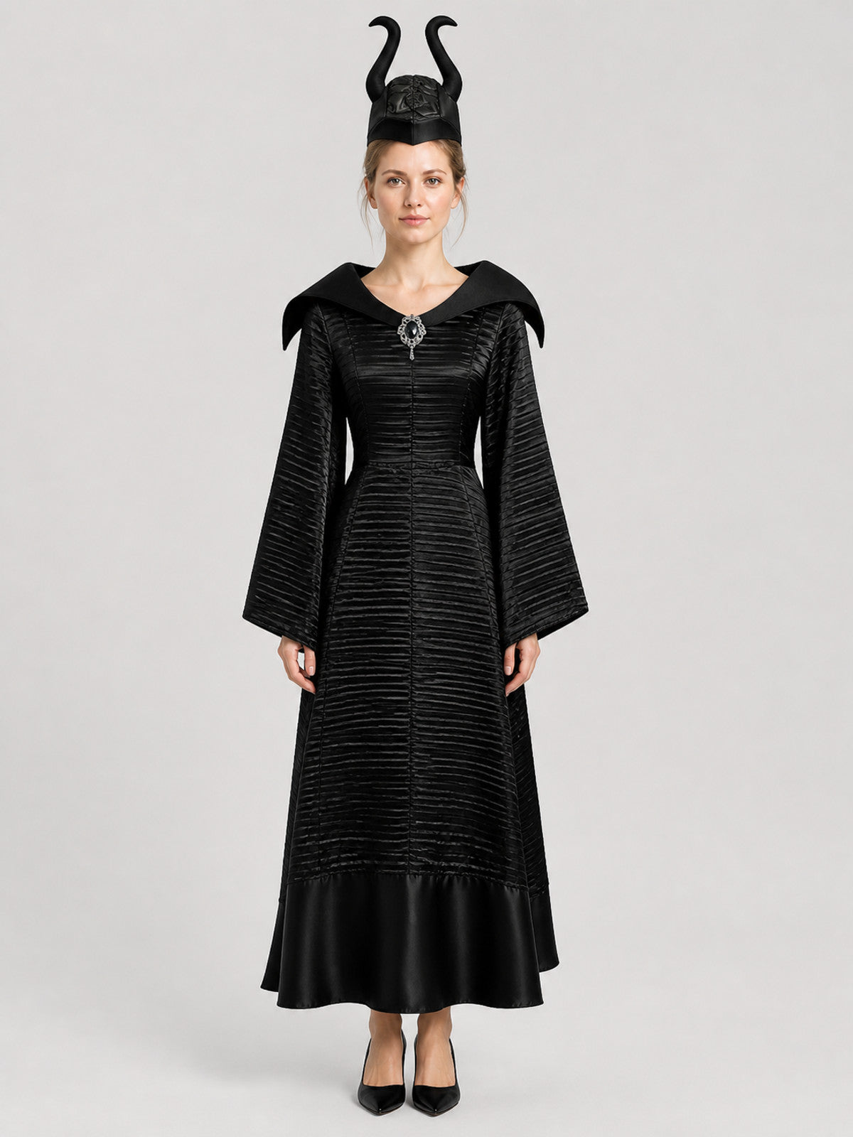 Halloween Witch Costume with Horned Hat on-model view
