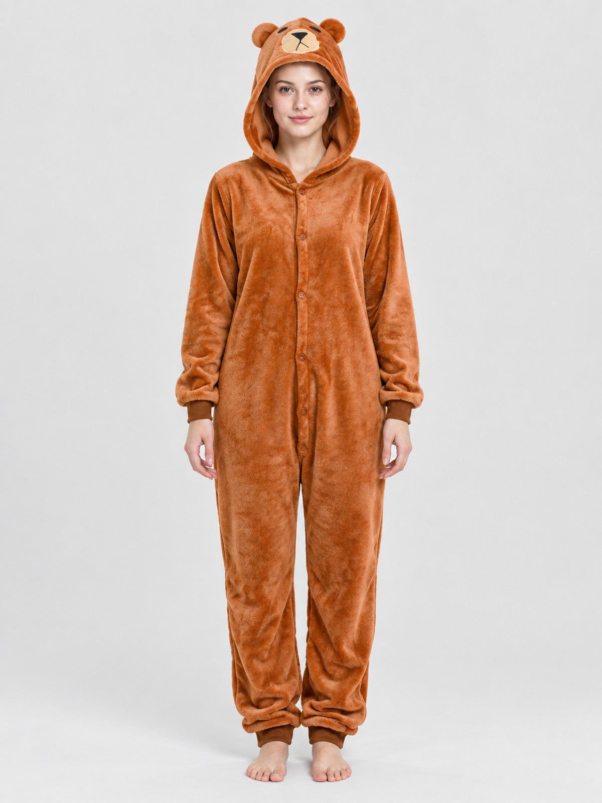 Hooded Pajama Jumpsuit with Ears and Face