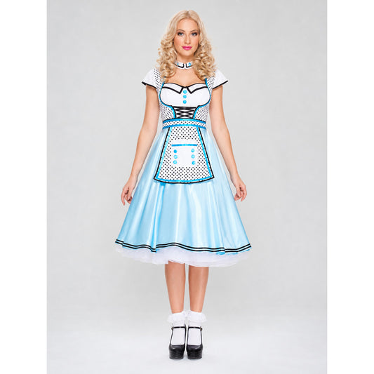 Alice-Inspired Costume Dress with Polka-Dot Apron front view