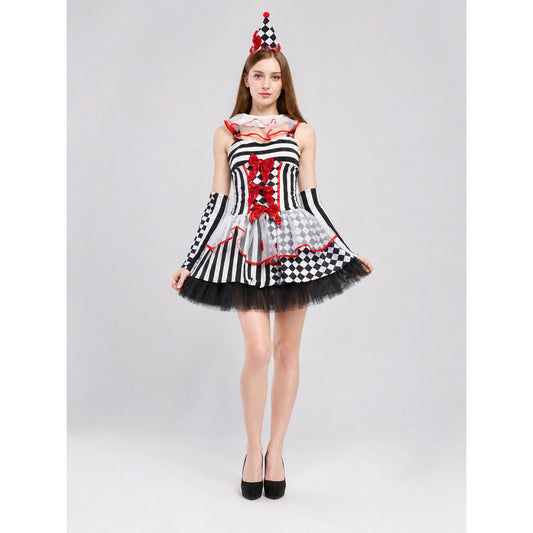 Clown Costume for Performances with Dress and Gloves