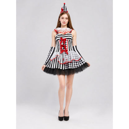 Clown Costume for Performances with Dress and Gloves on-model view