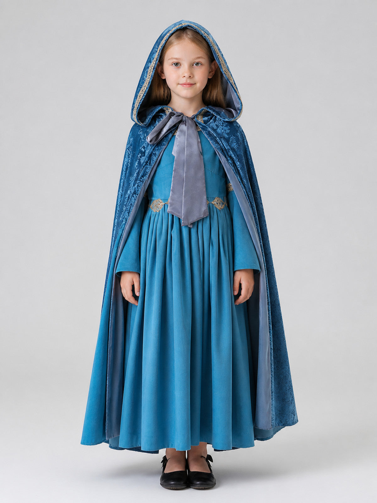 Costume Set: Dress and Hooded Cape on-model view