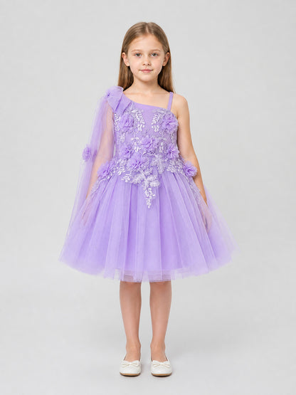 Girls' Tulle Tutu Dress with Embroidery and Flowers on-model view