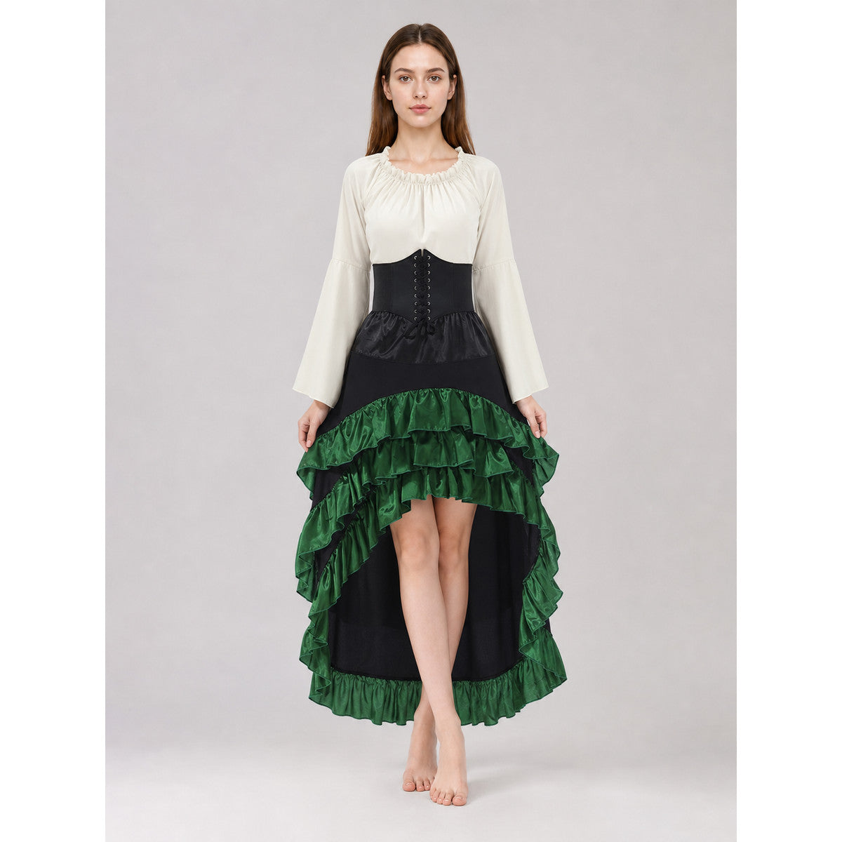 Asymmetrical Costume Dress with Ruffles and Lacing
