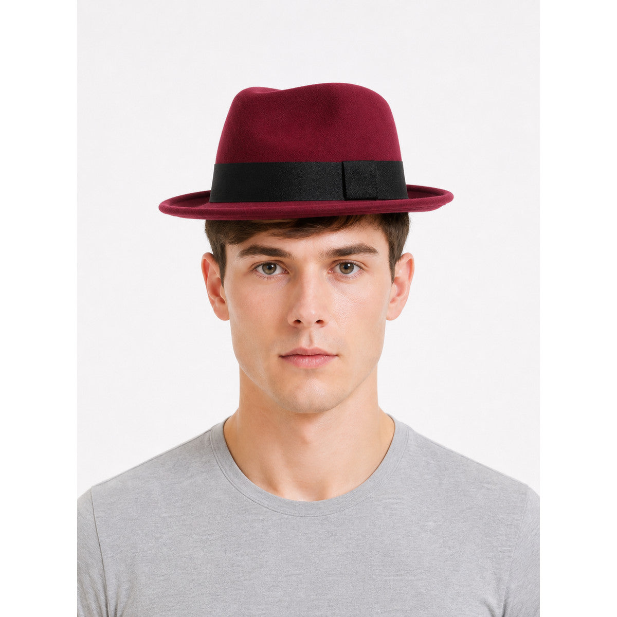 Carnival Burgundy Fedora Hat with Black Ribbon