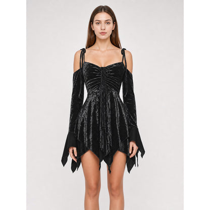 Black Mini Dress with an Asymmetrical Hem and Sleeves