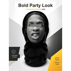 Printed Face Full-Head Mask – Black Stretch Mesh Balaclava Hood for Halloween & Cosplay