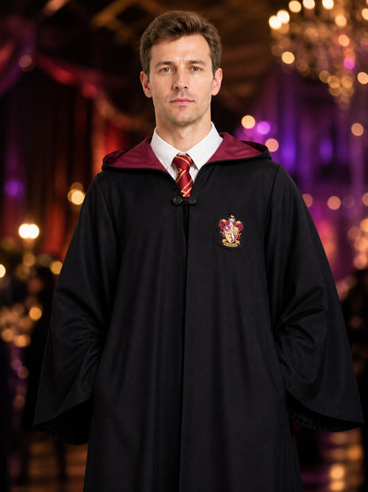 Hooded Wizard Robe Costume Set With Tie And Badge, Cosplay Halloween Outfit on-model view